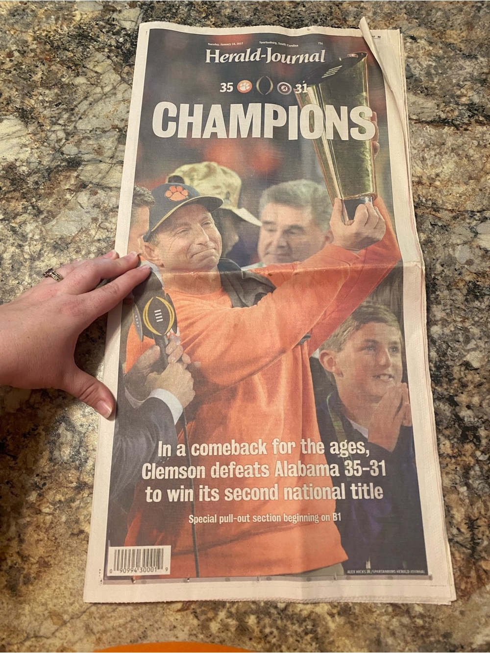 Herald-Journal Newspaper Clemson Tigers' 2017 National Championship Victory